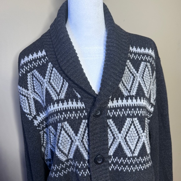 Urban Pipeline Cardigan Men Large Gray Grey Fairisle Nordic Sweater Button Up - Picture 2 of 11